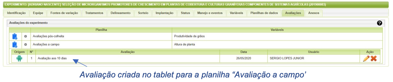 Avaliação sincronizada no módulo web do SIExp.