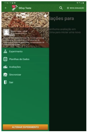 Menu do coletor de dados do SIExp.