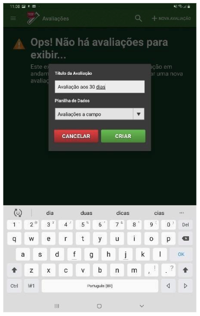 Criando uma nova avaliação para o experimento selecionado.