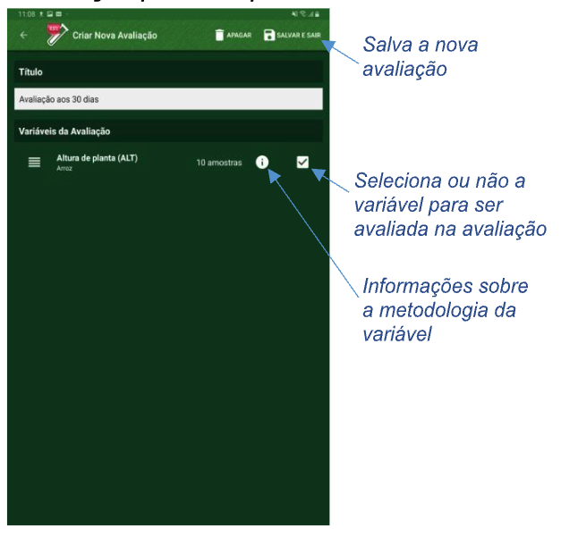 Nova avaliação para o experimento selecionado.