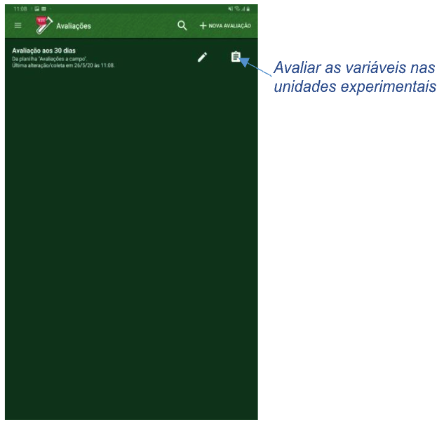 Lista de avaliações do experimento selecionado.
