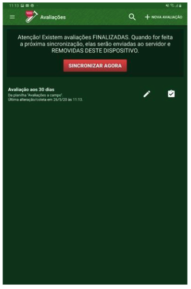 Lista com avaliações finalizadas.