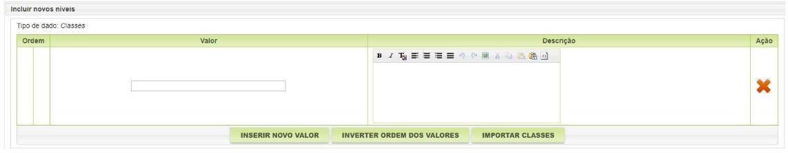 Formulário para inclusão de novo nível numa fonte de variação do SIExp.