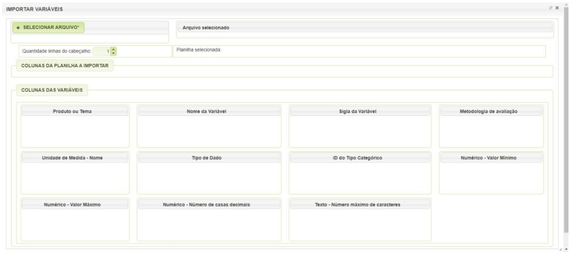 Formulário para importação de variáveis no SIExp.
